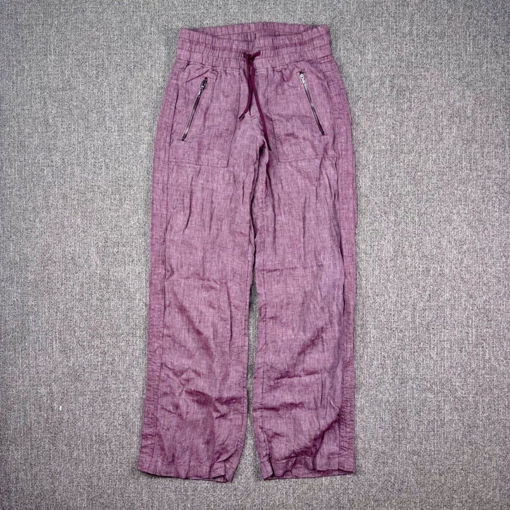 Athleta Linen Wide Leg Pants Purple Elastic Waist‎ Drawstring Size 0